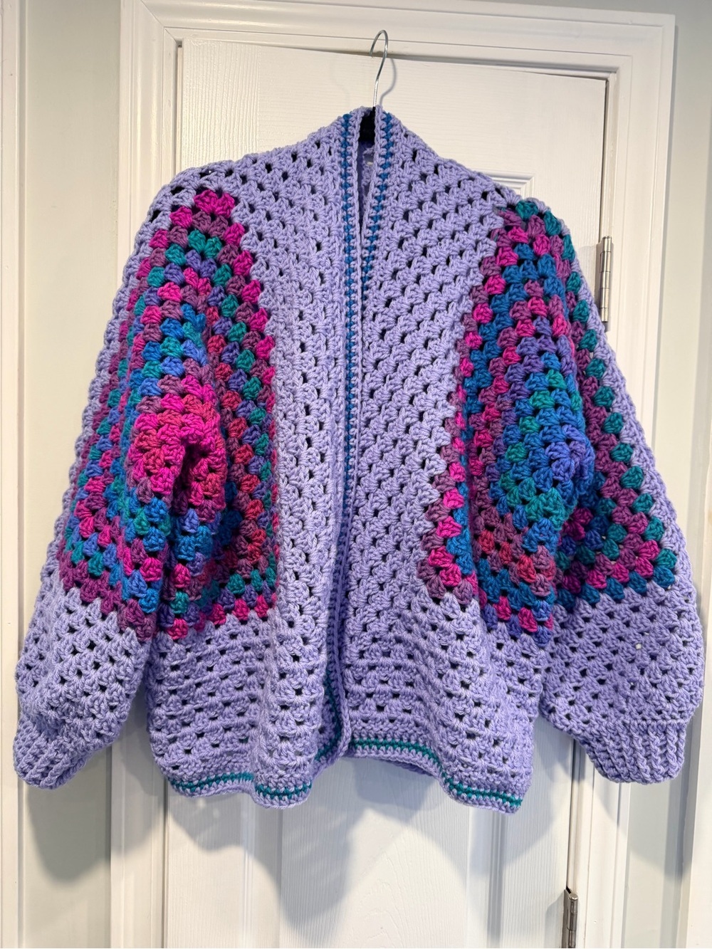Handmade Crochet Granny Square One Size Cozy Cardigan Boho Chunky Knit Sweater